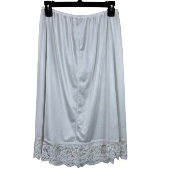VTG Vassarette White Nylon Half Slip Skirt L Made in USA Lace Hem Silky Lingerie - Picture 1 of 5